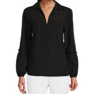 LIKE NEW: Preston & York Madelyn Collared V-Neck Long Sleeve Tiered Blouse